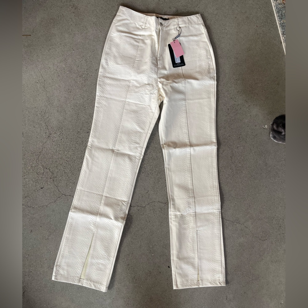 Cream, alligator, leather pants